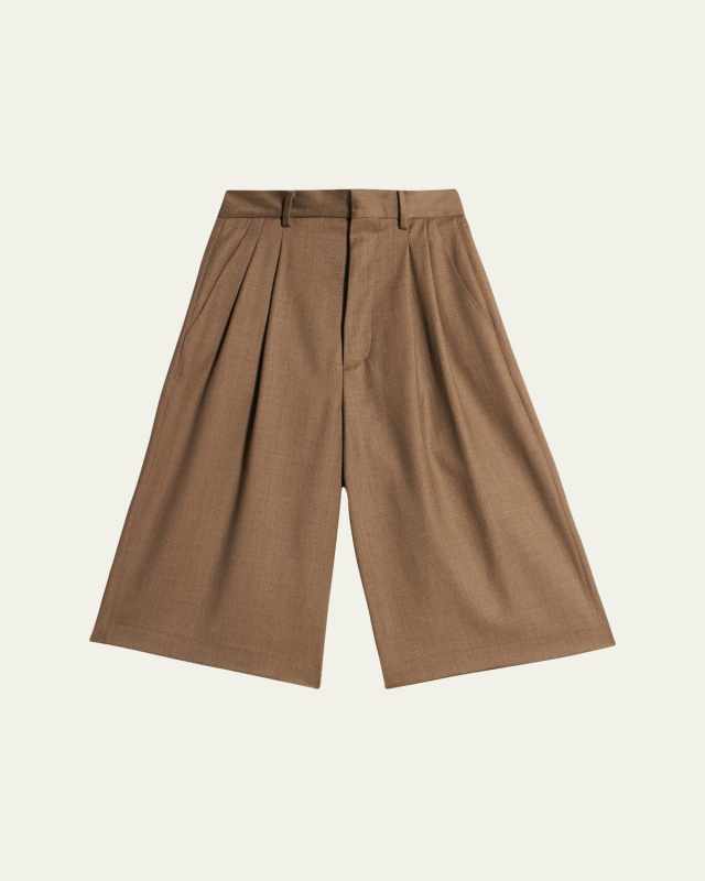 Pleated Mid Leg Wool Trousers